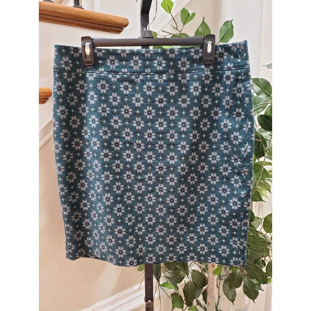 Loft Women Blue Floral Cotton Blend Zipper Pencil & Straight Mini Skirt Size 10